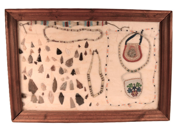 Frame of Points, Arrowheads and Trade Bead Necklaces