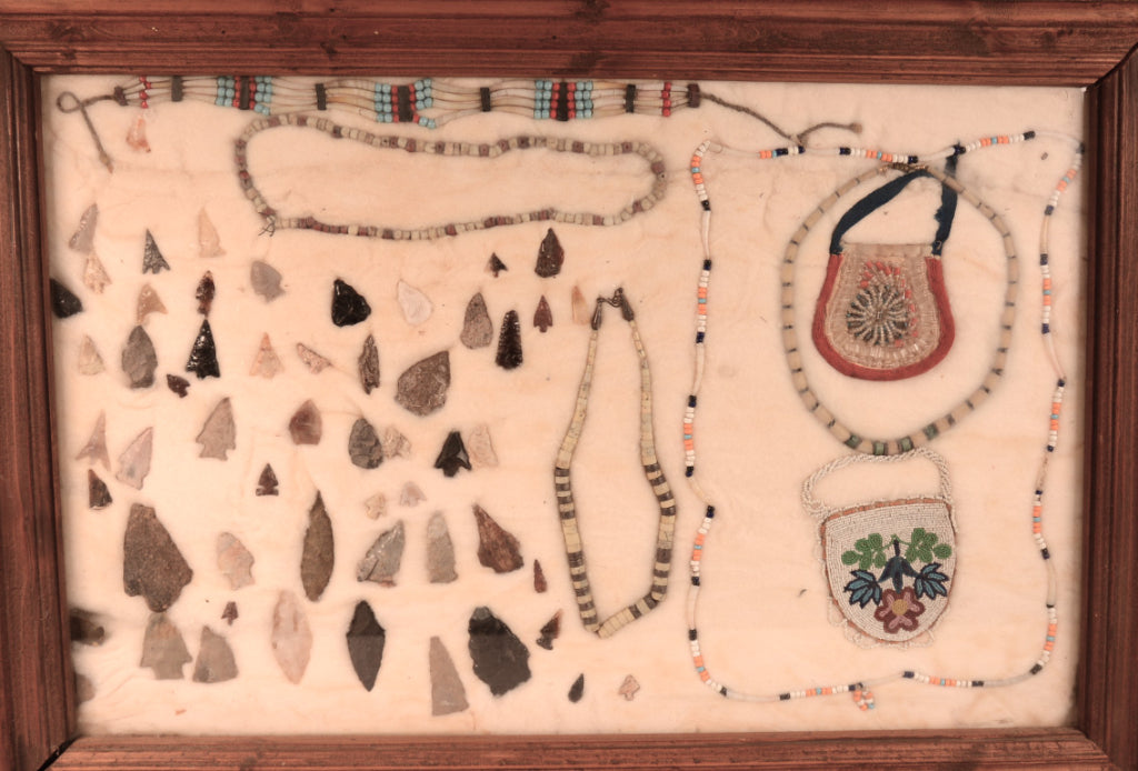 Frame of Points, Arrowheads and Trade Bead Necklaces