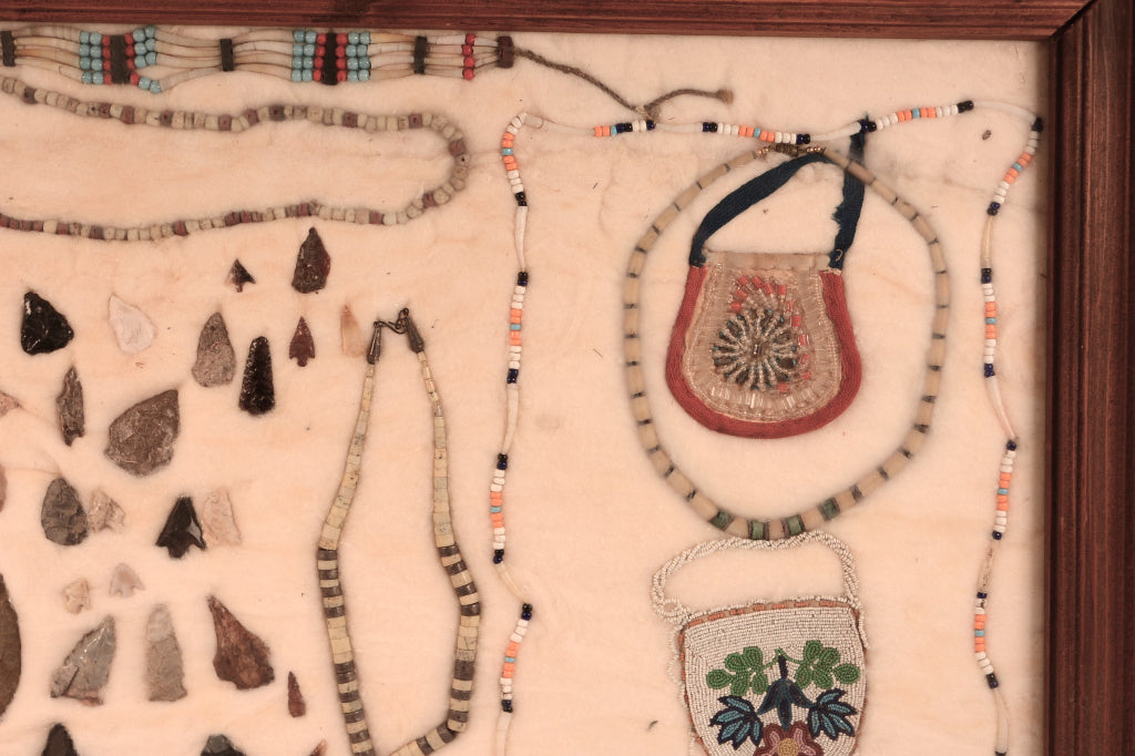 Frame of Points, Arrowheads and Trade Bead Necklaces