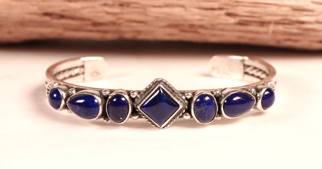 Navajo Lapis and Sterling Silver Bracelet