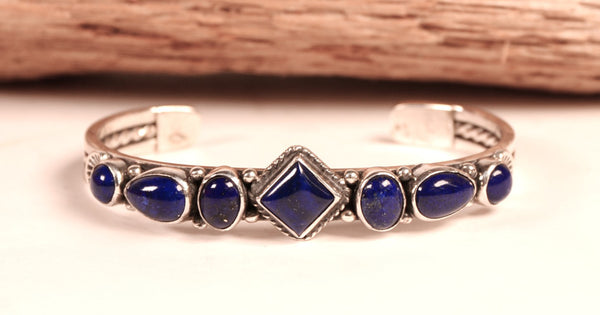 Navajo Lapis and Sterling Silver Bracelet