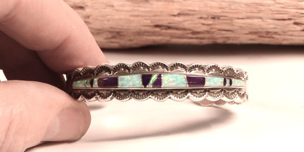Navajo Channel Inlay Opal and Sugalite Bracelet