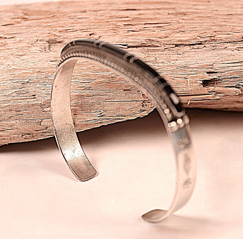 Zuni Pueblo Sterling Silver and Jet Inlay Bracelet
