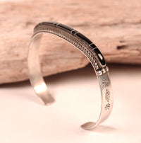 Zuni Pueblo Sterling Silver and Jet Inlay Bracelet