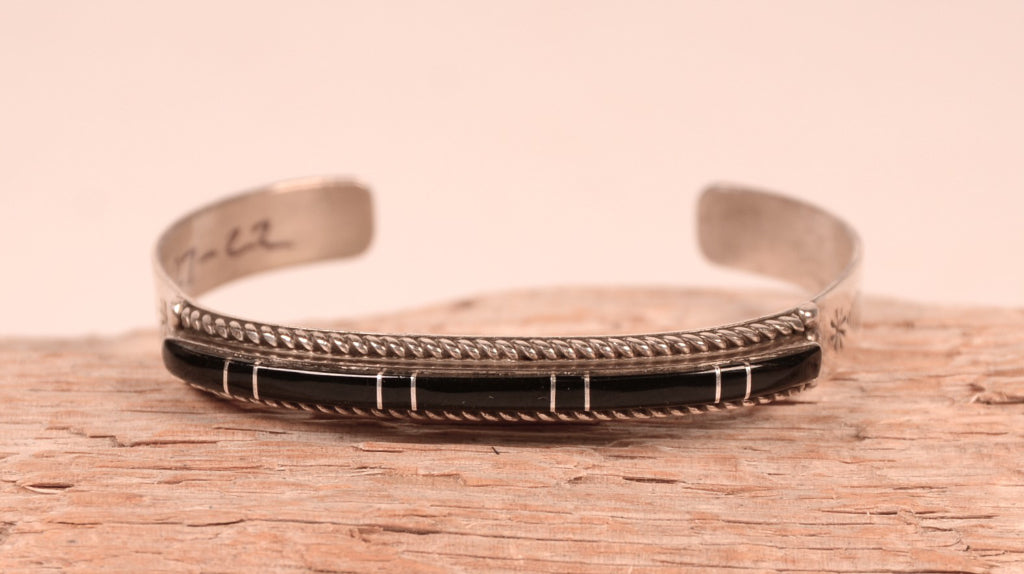 Zuni Pueblo Sterling Silver and Jet Inlay Bracelet