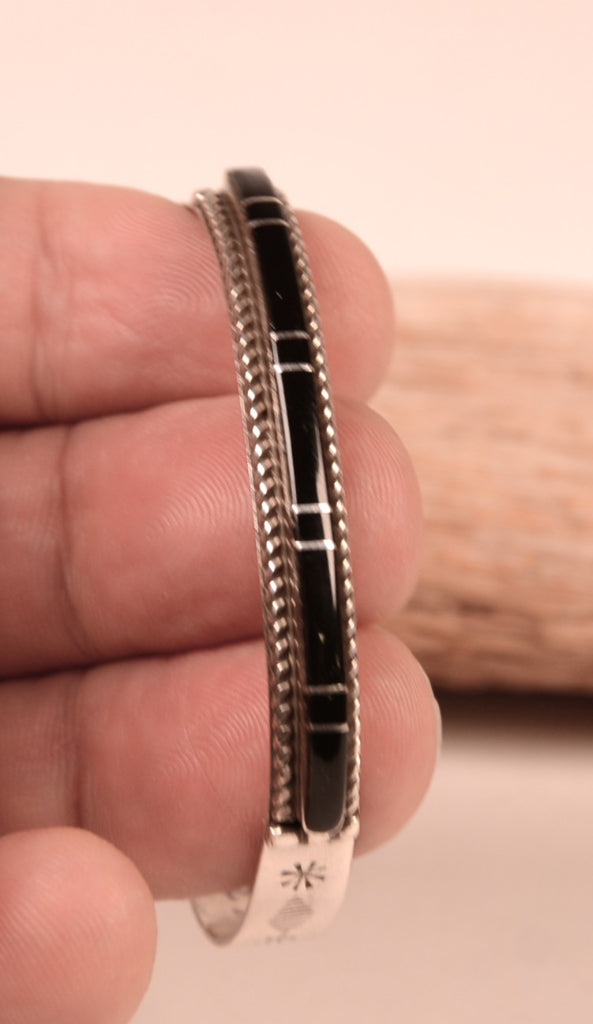 Zuni Pueblo Sterling Silver and Jet Inlay Bracelet