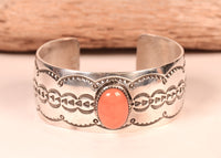 Navajo Single Orange Stone Cuff Bracelet By A. Blackgoat