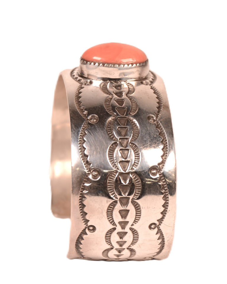 Navajo Single Orange Stone Cuff Bracelet By A. Blackgoat