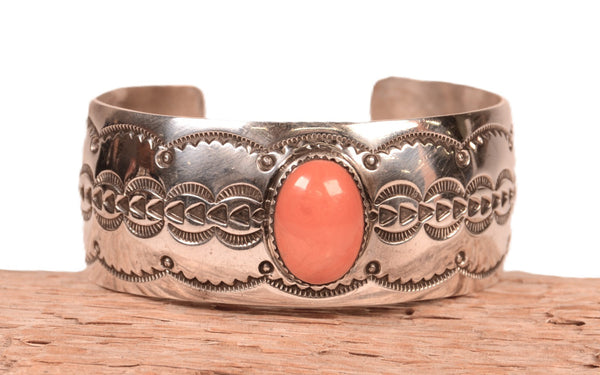 Navajo Single Orange Stone Cuff Bracelet By A. Blackgoat
