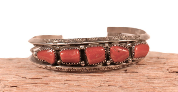 Navajo Sterling Silver and Coral Bracelet