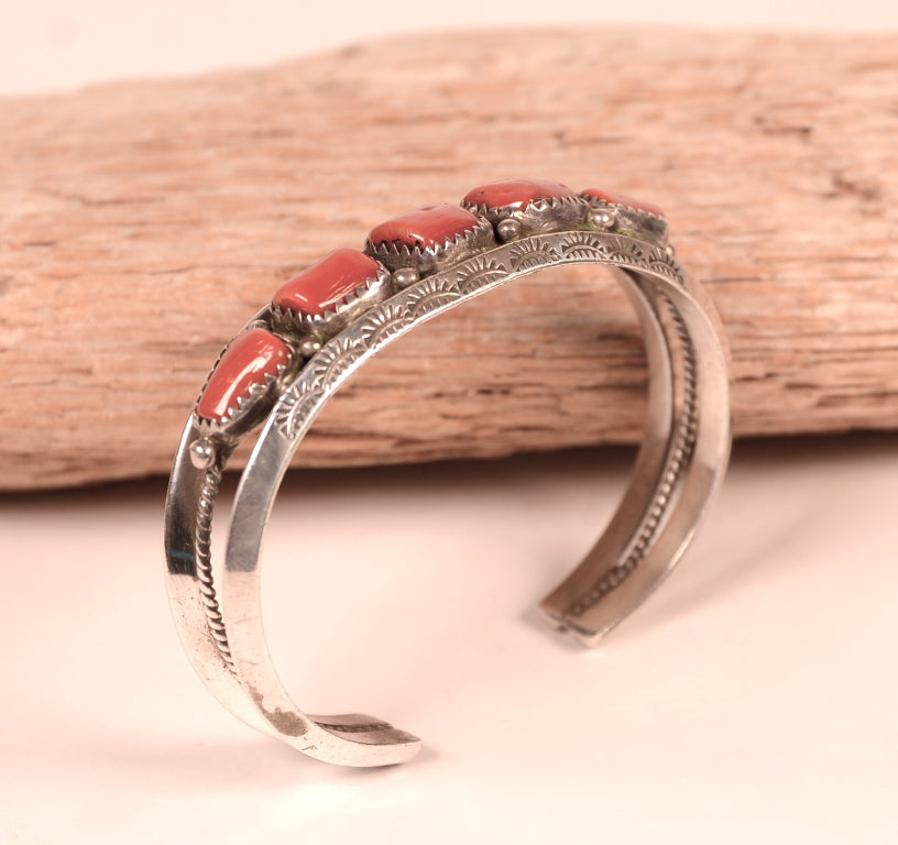 Navajo Sterling Silver and Coral Bracelet