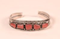 Navajo Sterling Silver and Coral Bracelet