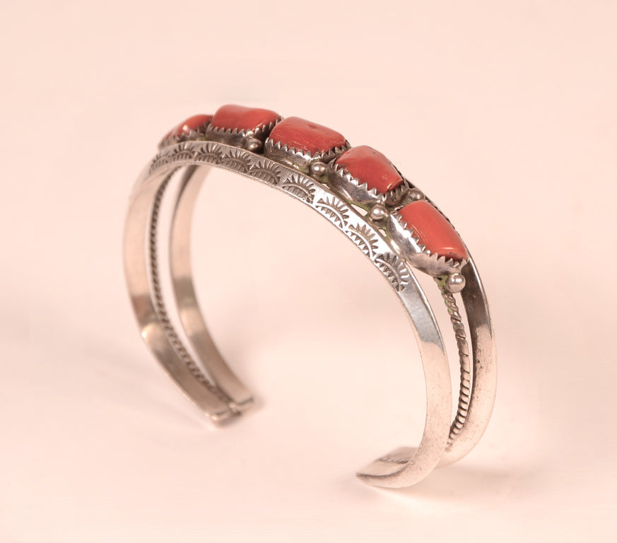 Navajo Sterling Silver and Coral Bracelet