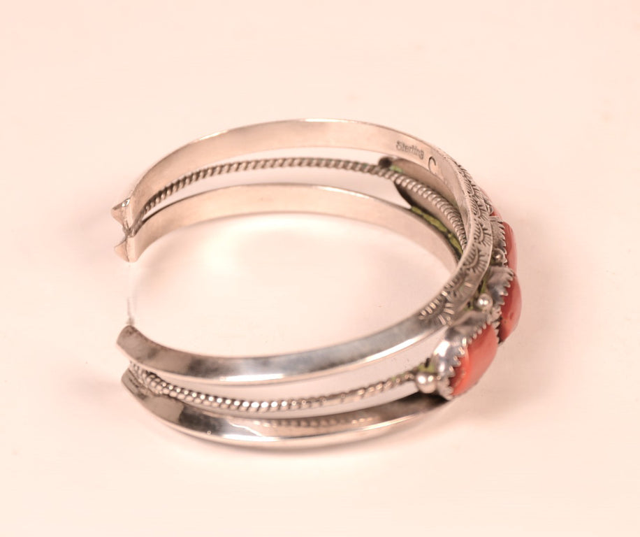 Navajo Sterling Silver and Coral Bracelet