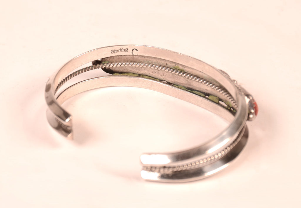 Navajo Sterling Silver and Coral Bracelet
