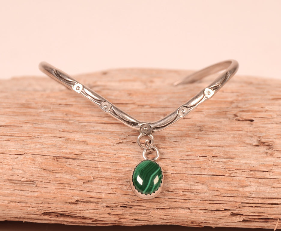 Navajo Sterling Silver Green Malachite Offset Bracelet
