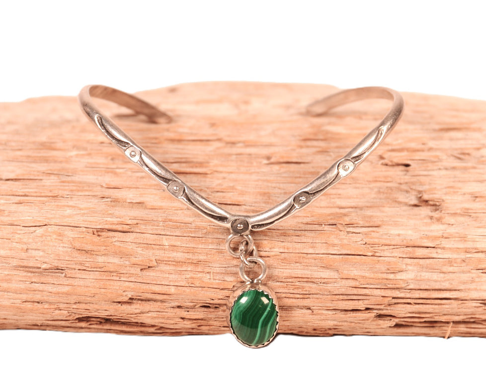 Navajo Sterling Silver Green Malachite Offset Bracelet