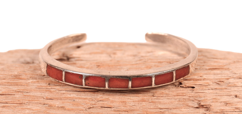 Zuni Pueblo Sterling Silver Channel Coral Bracelet