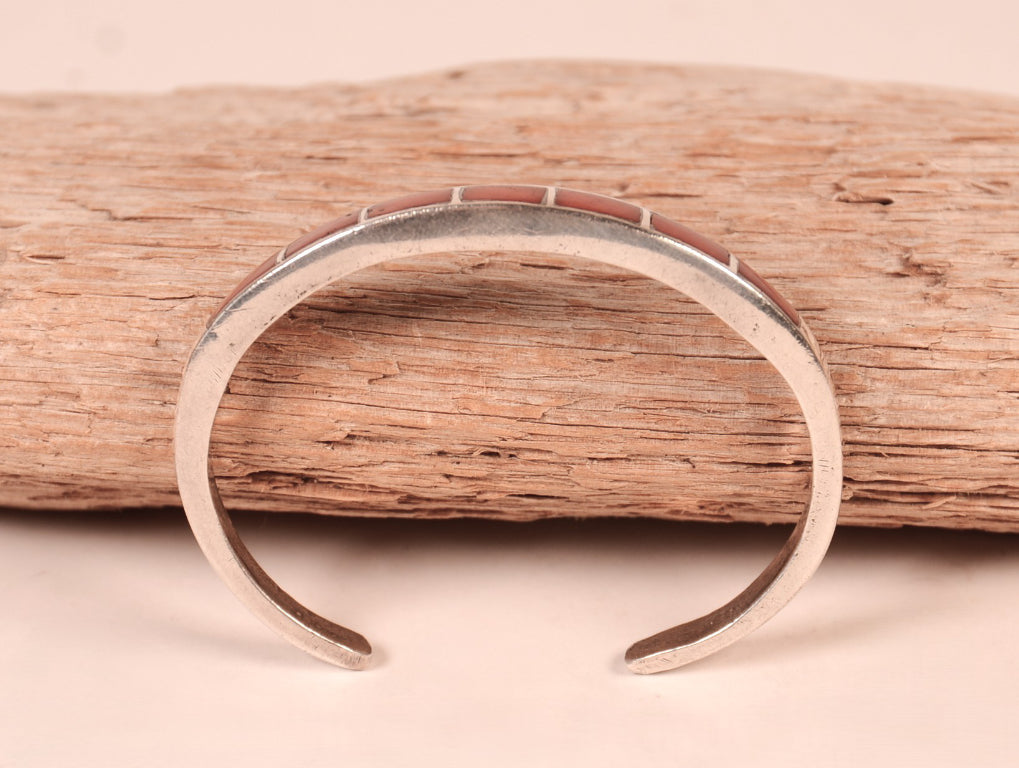 Zuni Pueblo Sterling Silver Channel Coral Bracelet
