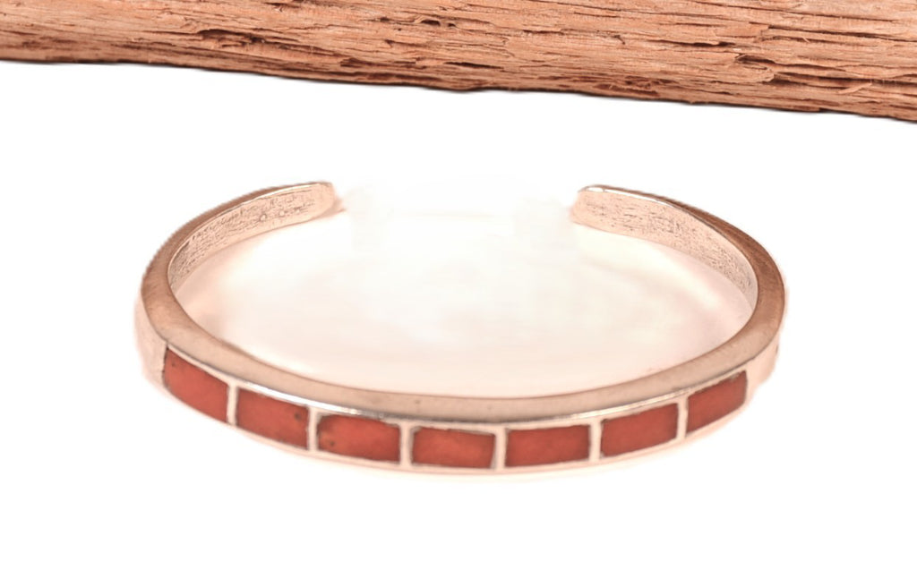 Zuni Pueblo Sterling Silver Channel Coral Bracelet