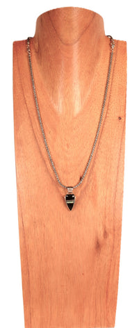 Navajo Onyx and Opal Sterling Silver Pendant Necklace By G. Charley