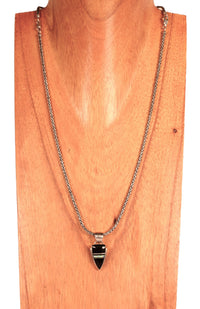 Navajo Onyx and Opal Sterling Silver Pendant Necklace By G. Charley