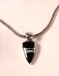 Navajo Onyx and Opal Sterling Silver Pendant Necklace By G. Charley