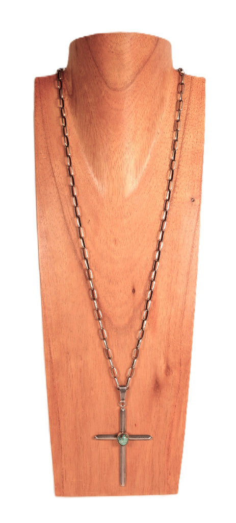 Navajo Turquoise and Sterling Silver Cross Pendant Necklace