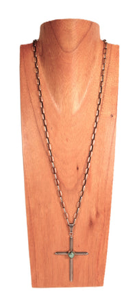Navajo Turquoise and Sterling Silver Cross Pendant Necklace