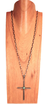 Navajo Turquoise and Sterling Silver Cross Pendant Necklace
