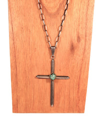 Navajo Turquoise and Sterling Silver Cross Pendant Necklace