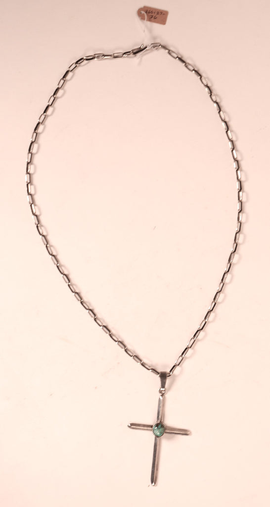 Navajo Turquoise and Sterling Silver Cross Pendant Necklace