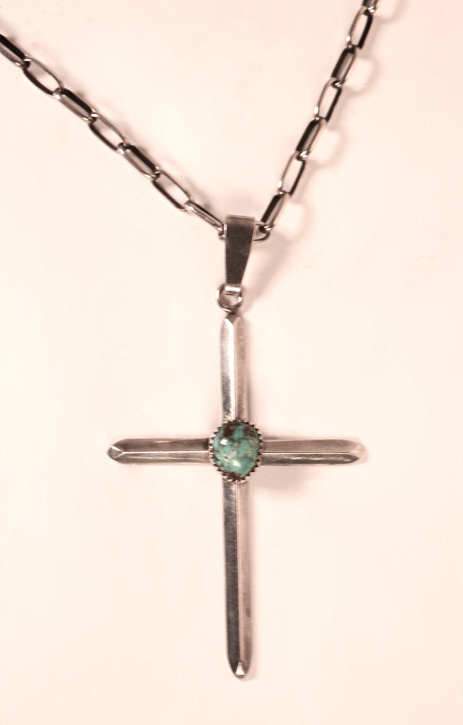 Navajo Turquoise and Sterling Silver Cross Pendant Necklace