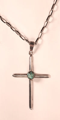 Navajo Turquoise and Sterling Silver Cross Pendant Necklace