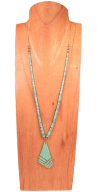 Santo Domingo Pueblo Turquoise and Sterling Silver Pendant Necklace