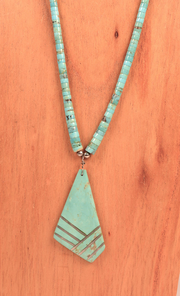 Santo Domingo Pueblo Turquoise and Sterling Silver Pendant Necklace