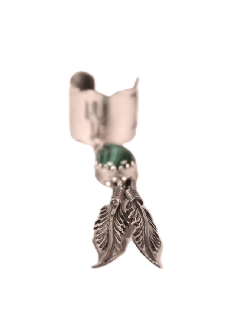 Navajo Malachite Sterling Silver 2 Feathers Ear Cuff