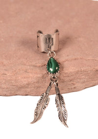 Navajo Malachite Sterling Silver 2 Feathers Ear Cuff