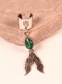 Navajo Malachite Sterling Silver 2 Feathers Ear Cuff