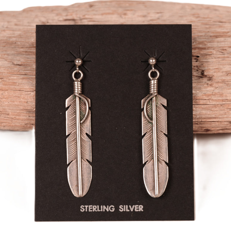 Navajo Sterling Silver Feathers Post Earrings