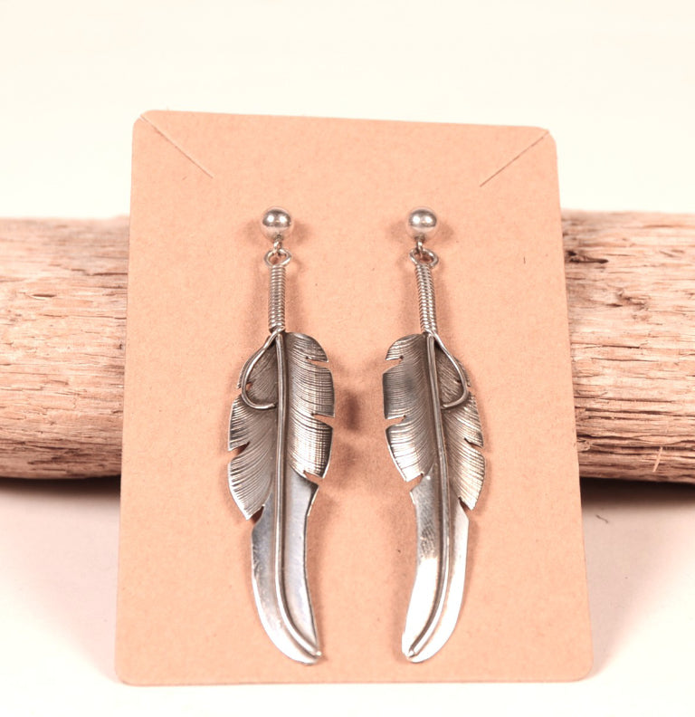 Navajo Sterling Silver Feathers Post Earrings