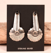 Navajo Sterling Silver Feathers and Shield with Jet Stone Post Earrings