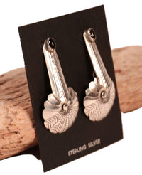 Navajo Sterling Silver Feathers and Shield with Jet Stone Post Earrings