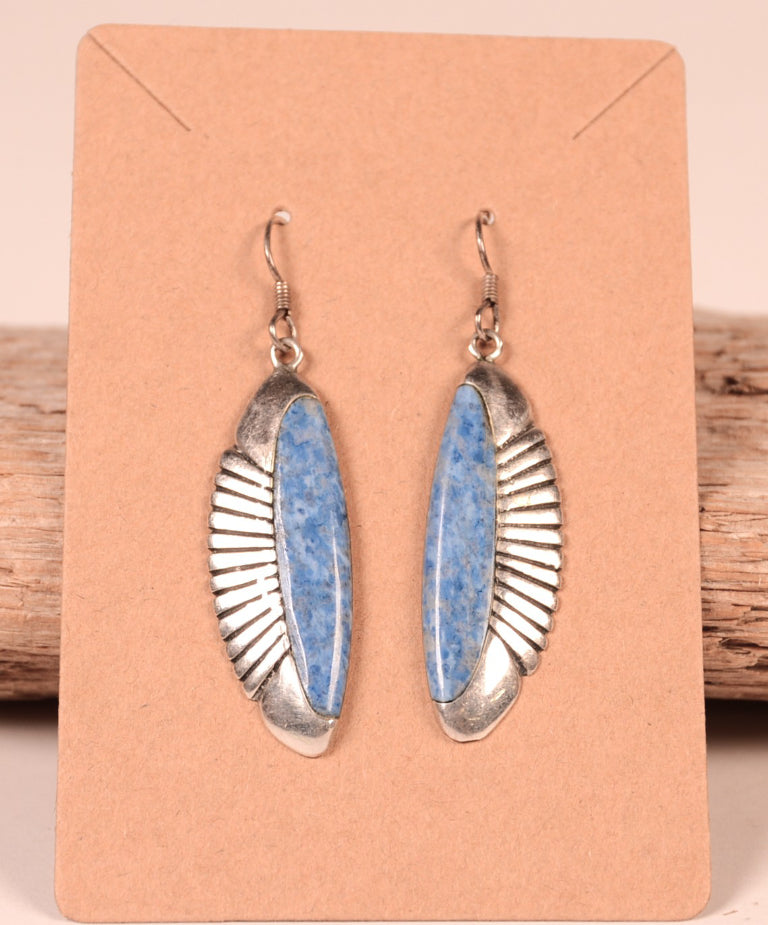 Navajo Sterling Silver Denim Lapis Wire Earrings