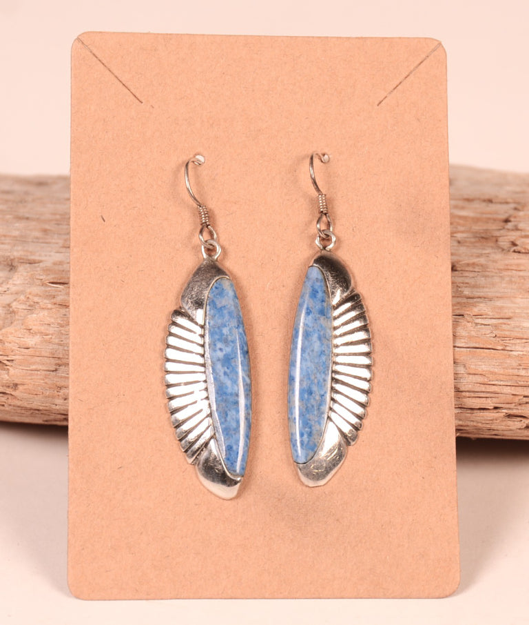 Navajo Sterling Silver Denim Lapis Wire Earrings