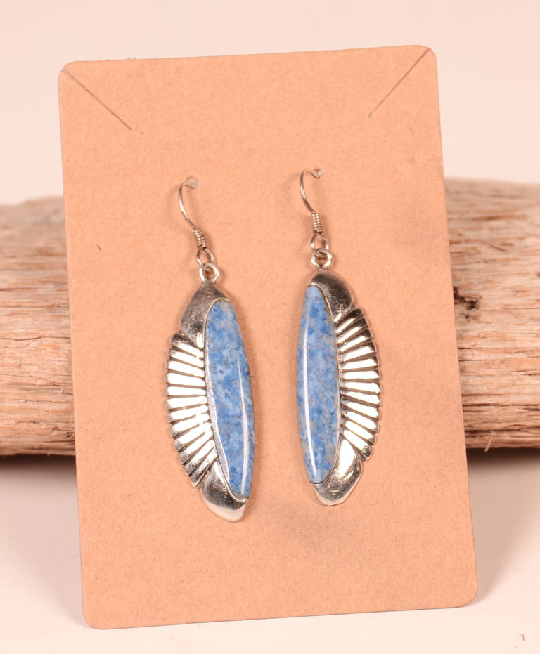 Navajo Sterling Silver Denim Lapis Wire Earrings