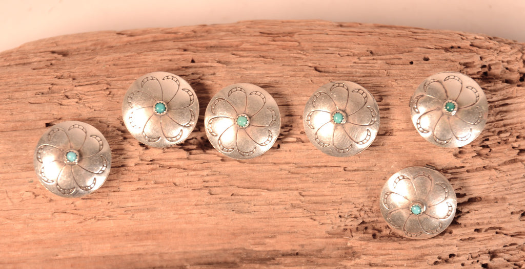 Navajo 6 Sterling Silver and Turquoise Button Covers