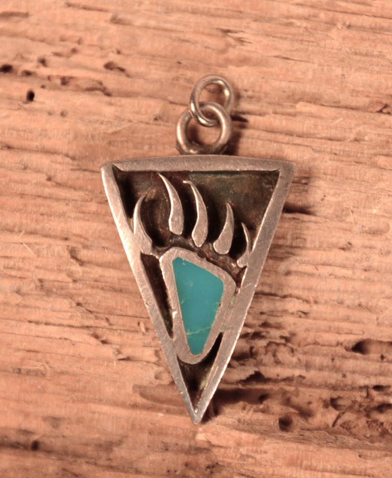 Navajo Sterling Silver and Turquoise Triangular Badger Paw Pendant