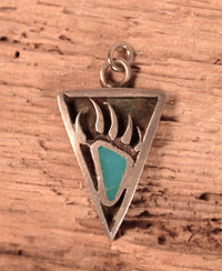 Navajo Sterling Silver and Turquoise Triangular Badger Paw Pendant