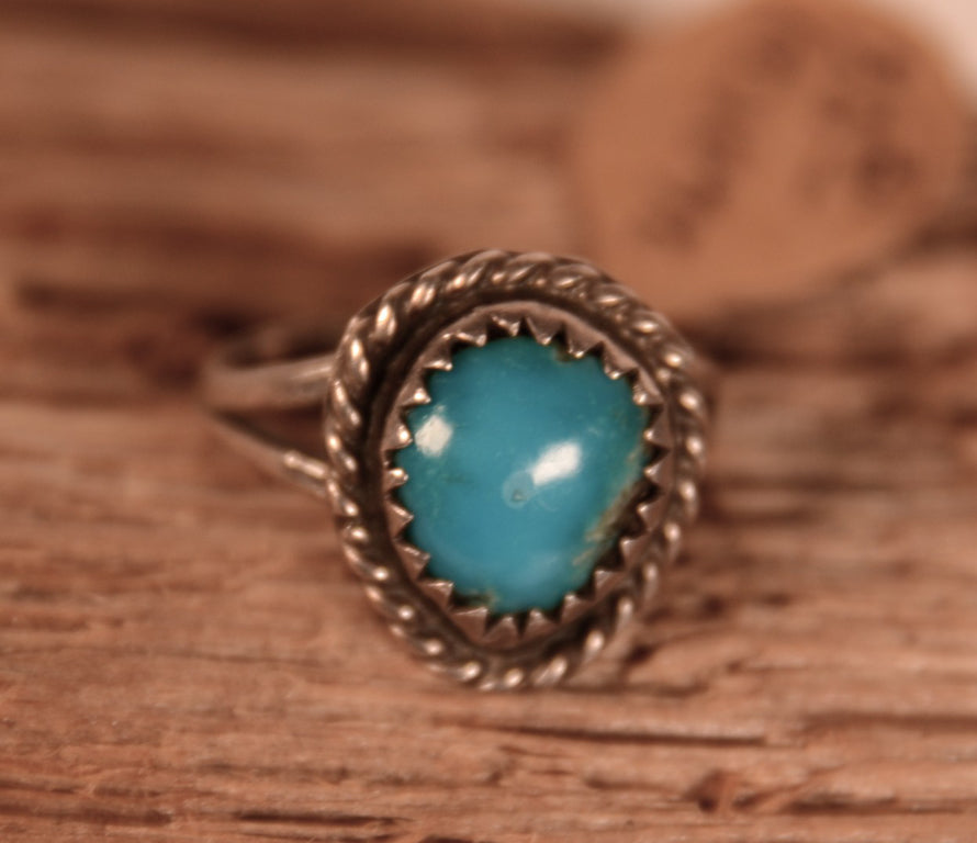 Zuni Pueblo Sterling Silver 1 Turquoise Stone Ring